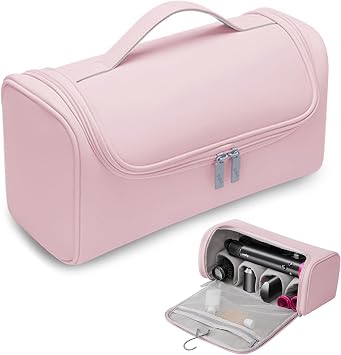 Travel Storage Bag for Dyson Airwrap, Portable Case with Hook, Pink