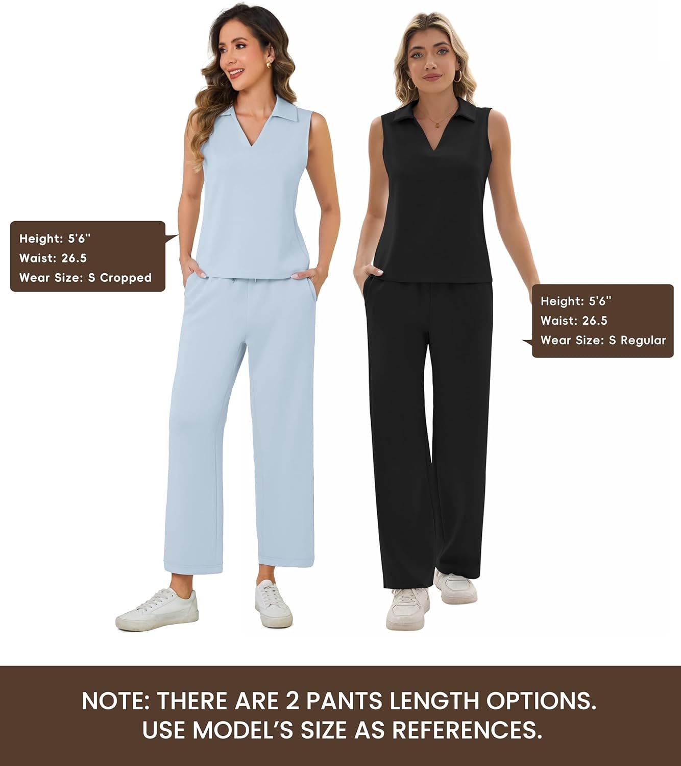 Sixstar Women 2 Piece Outfits Long Pants Sets Casual Sleeveless Summer V-Neck Dressy Tracksuit - Image 2