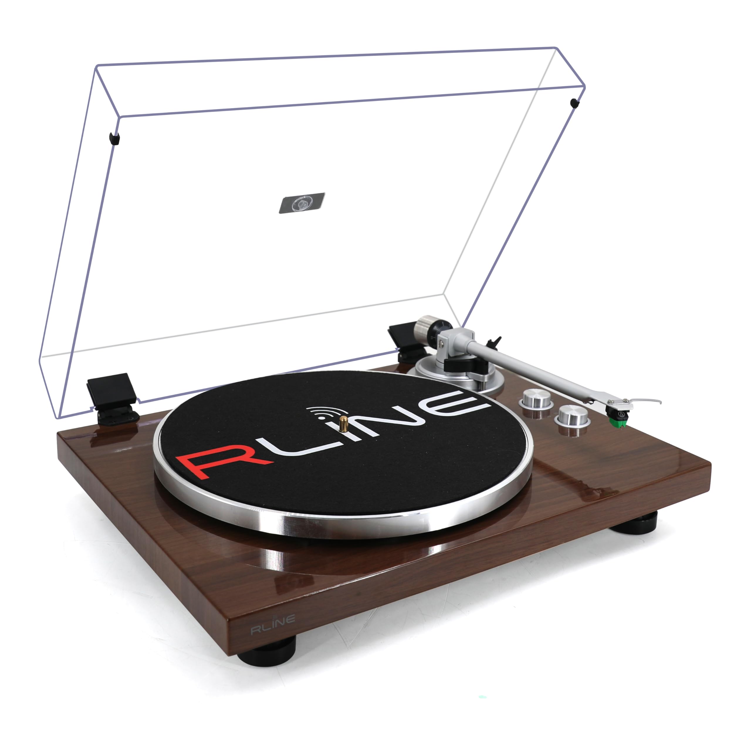 RLINE - Giradischi Vinili Bluetooth Noce Lucido, Lettore Vinili 33 e 45 Giri, Piatto 12" in Alluminio Pressofuso, Cartuccia Magnetica VM-95E, Pre-amplificatore Attivabile, Funzione Anti-Skating