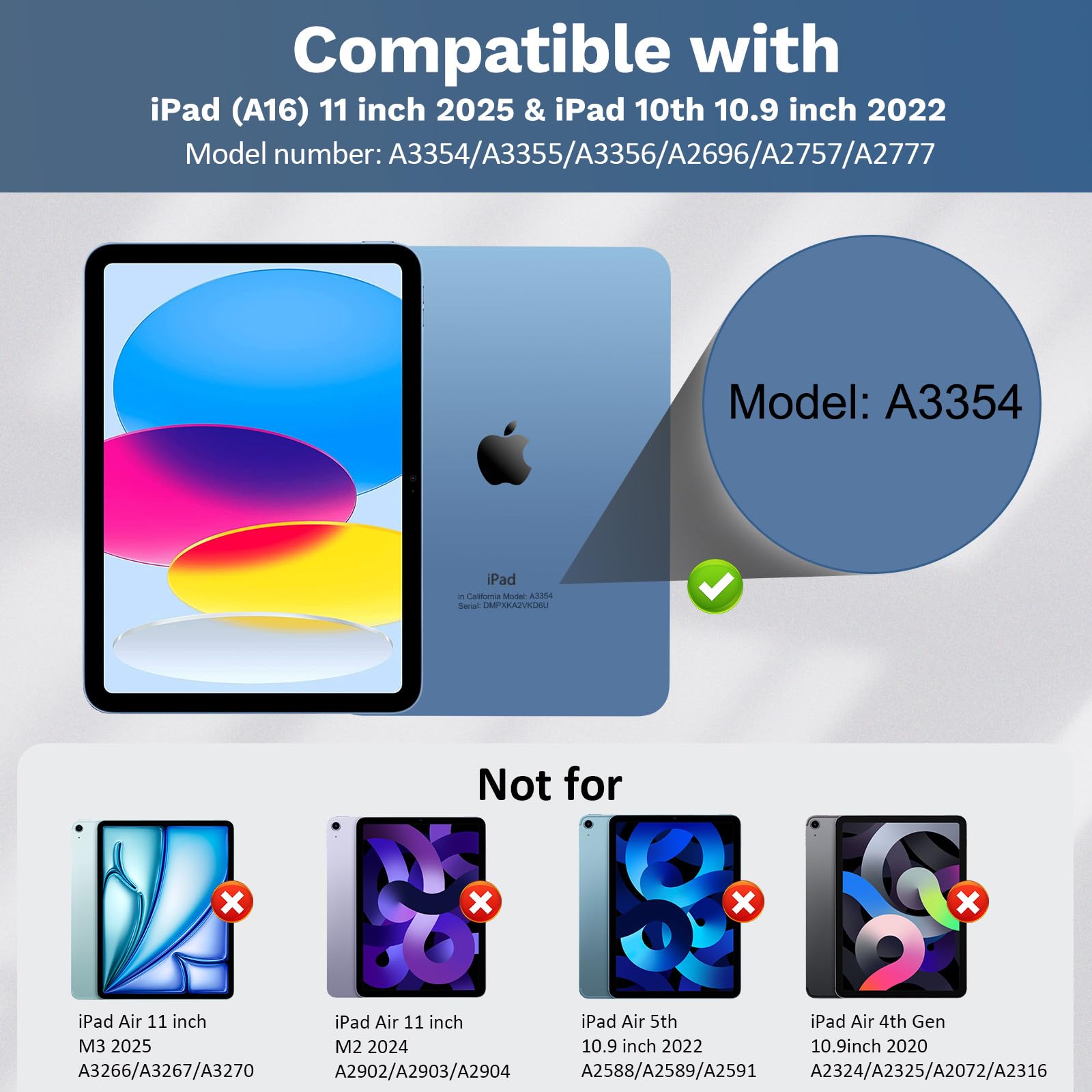 MoKo Touch Keyboard Case for iPad (A16) 11th Generation 11 inch 2025, iPad 10th Generation 10.9 inch Case with Pencil Holder, 7 Colors Backlit Multi-TrackPad Detachable Bluetooth Keyboard, Navy Blue