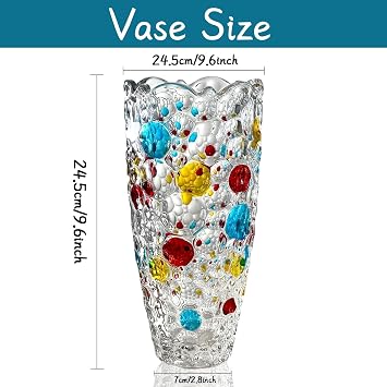 Large Tall Crystal Glass Vase with Handpainted Colourful Dots