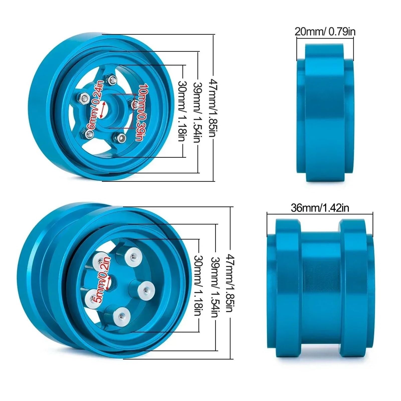 RC Coches Repuestos para Tamiya Frog Grasshopper para Hornet 1/10 Ruedas Aluminio Beadlock RC para Buggy Kit Actualización Compatible para Cubo Abrasador para Arena
