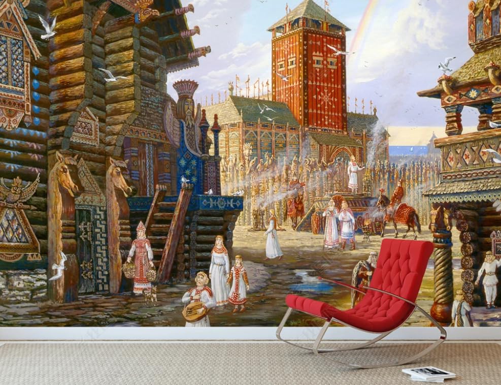 Papier peint intissé château dessiné à la main revêtement mural panoramique haut de gamme 250cm