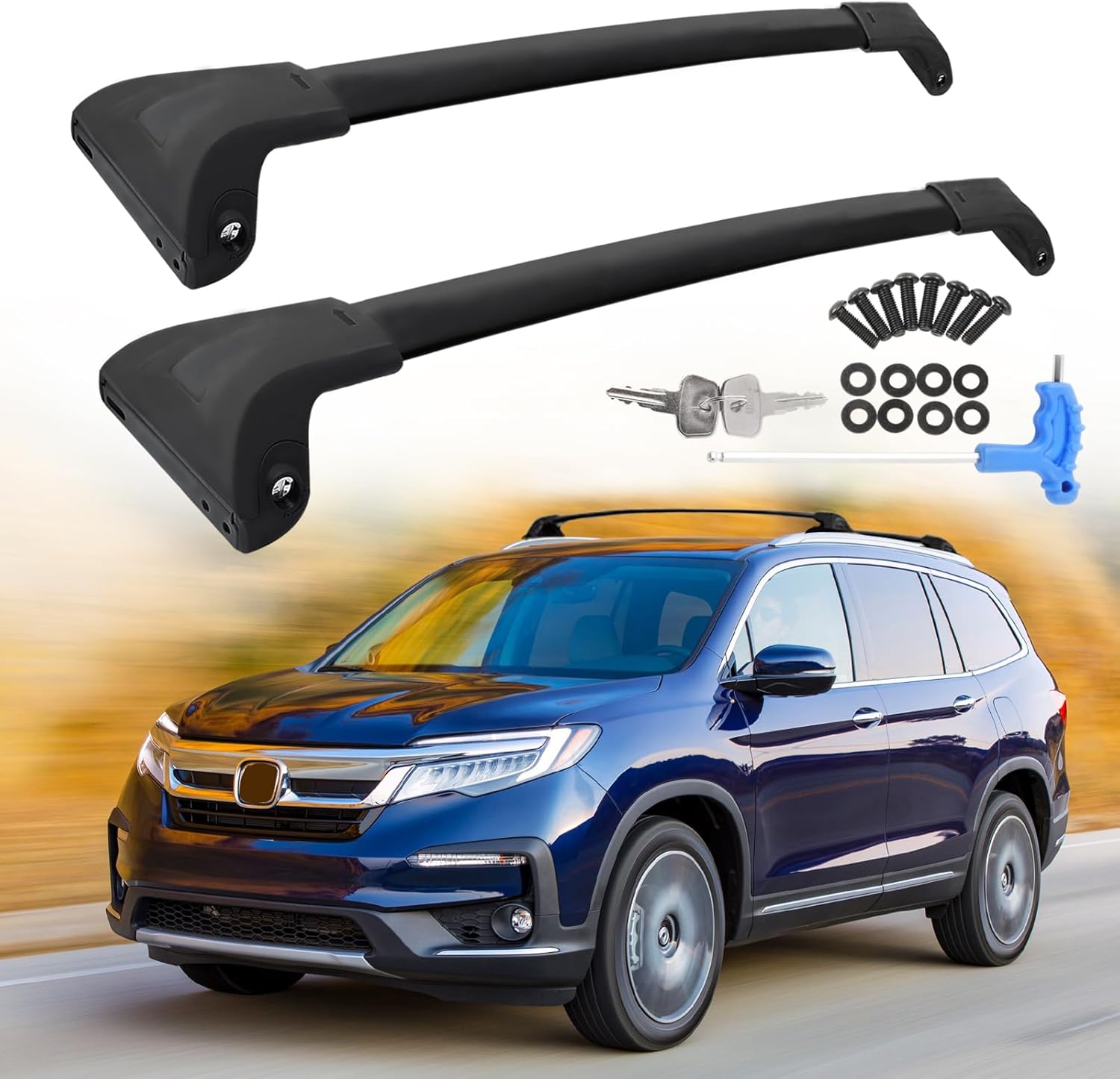 220lbs Upgraded Pilot Lockable Roof Rack Cross Bars Compatible with 2016-2022 Pilot (Only for Side Rails), Heavy Duty Aluminum Cargo Bars for Rooftop Cargo Carrier Luggage Bike
