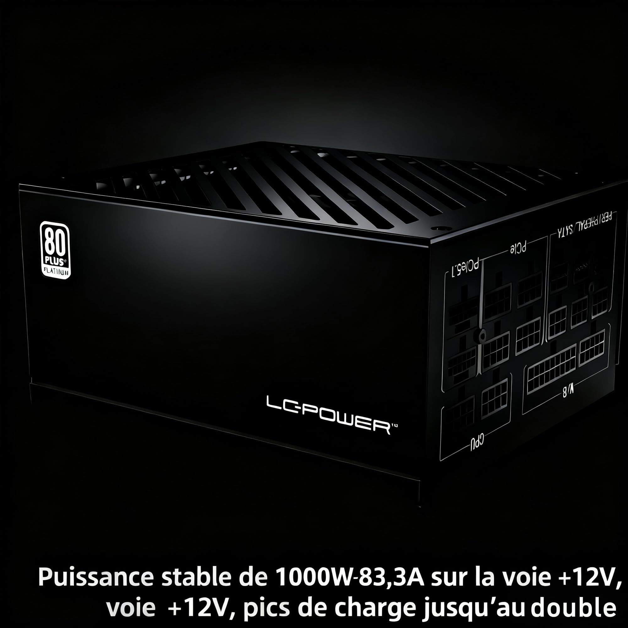 LC-POWER Alimentation PC 850W, 80 Plus Platinum Certified, Bloc d'alimentation ATX 3.1 Entièrement Modulaire, PCIe 5.1, Ventilateur 135mm, Garantie 5 Ans