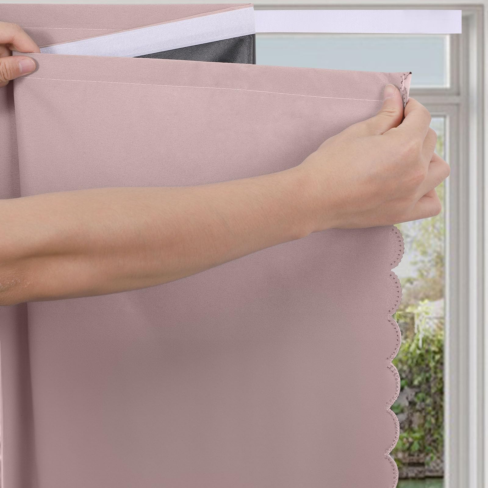 Maritown Blackout Curtains Stick on Blackout Blinds self Adhesive Temporary Black out Blinds for Windows Thermal Lnsulated No Drill Blinds for Nursery,Bedroom,Travel (Pink, 120W x 150H cm)
