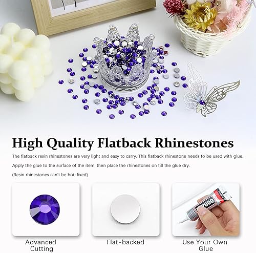 Miniatura 2 de Briskbloom 3000 diamantes de imitación de resina de 0.157 in, diamantes de imitación de parte trasera plana violeta violeta para uñas, vasos, tazas,