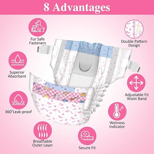 Miniatura 5 de Dono Pañales para perras de raza grande, 24 unidades, pañales desechables para el período de corazón con indicador de humedad, pañales súper