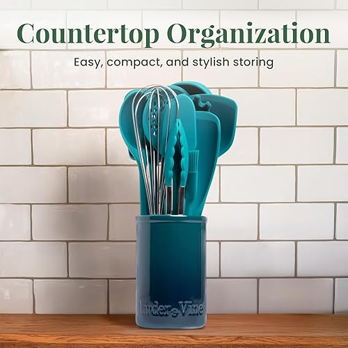 Miniatura 6 de Larder & Vine Juego de utensilios de cocina de silicona de 12 piezas con mango de acero inoxidable y soporte de cerámica, apto para lavavajillas