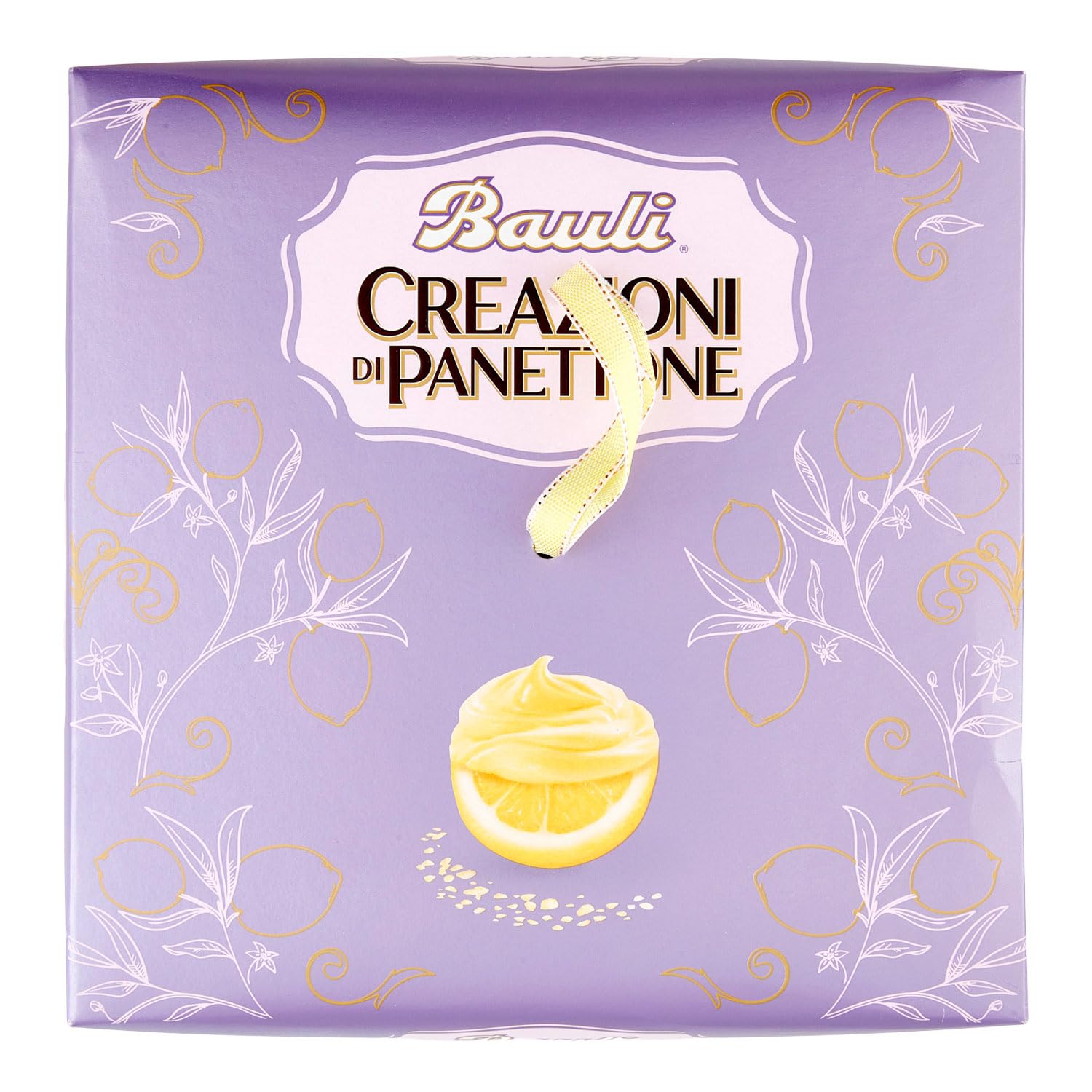 Bauli Creazioni di Panettone Limoncello Weihnachtskuchen mit Zitronencreme mit weißer Schokolade und Kekskörnern überzogen 750g