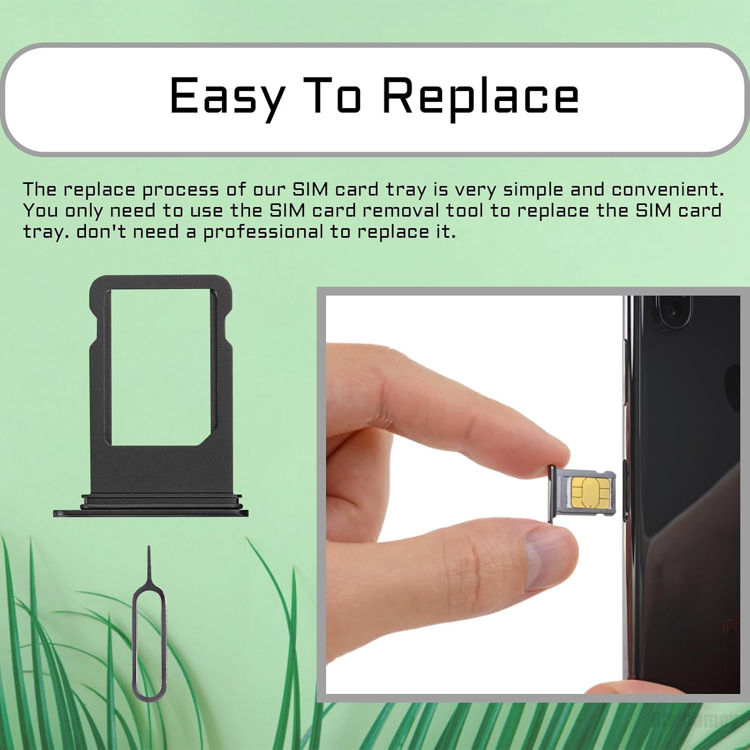 for iPhone 8 Plus Black Single SIM Card Tray Slot Replacement | Single SIM with Waterproof Rubber Ring SIM Ejector Card Holder Replace for iPhone 8PlusA1864 A1897 A1898