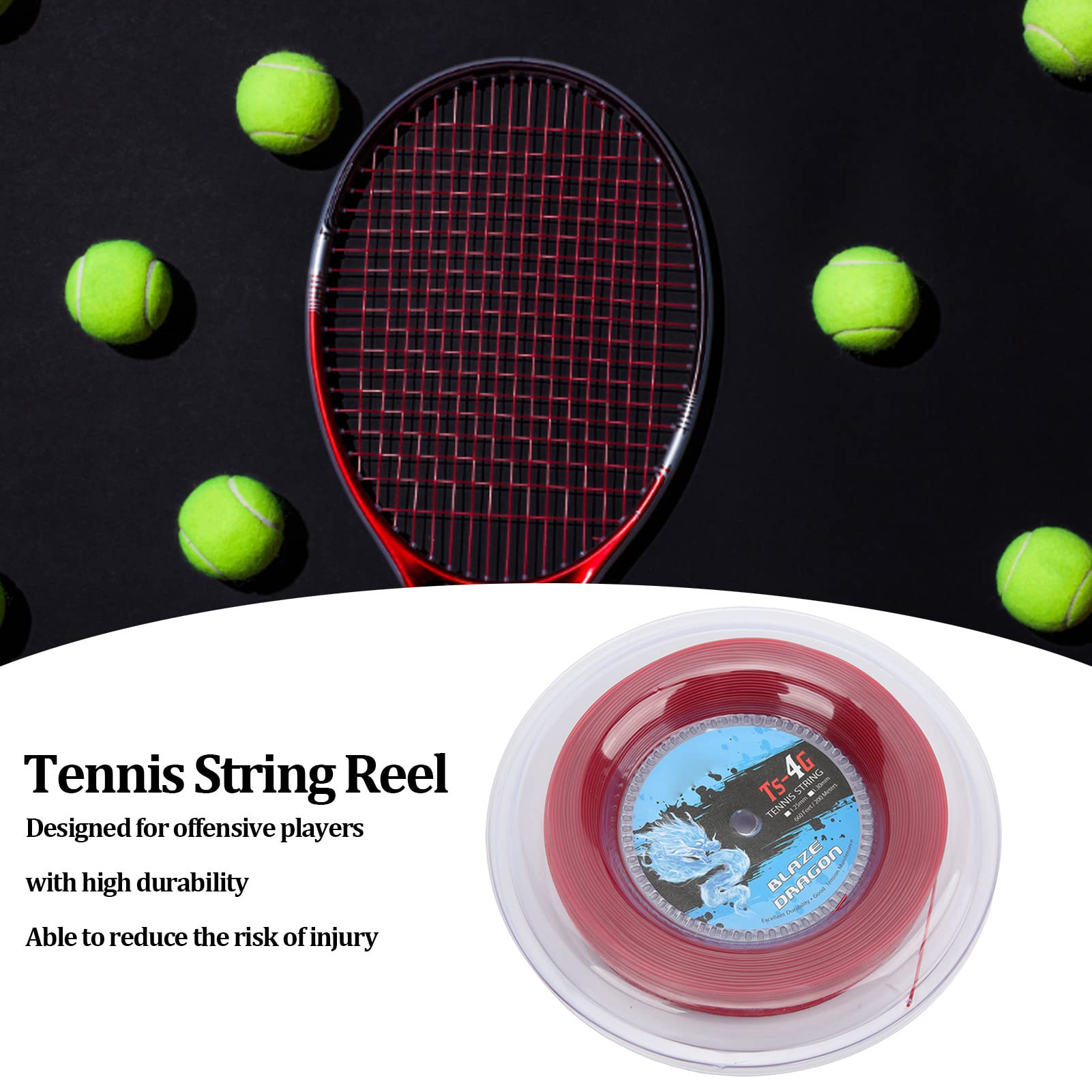 HERCHR Cuerda para Raqueta De Tenis, Carrete De Cuerda para Raqueta De 1,3 Mm Y 200 M, Accesorio Deportivo para Práctica De Entrenamiento Diario De Aficionados, Color Rojo