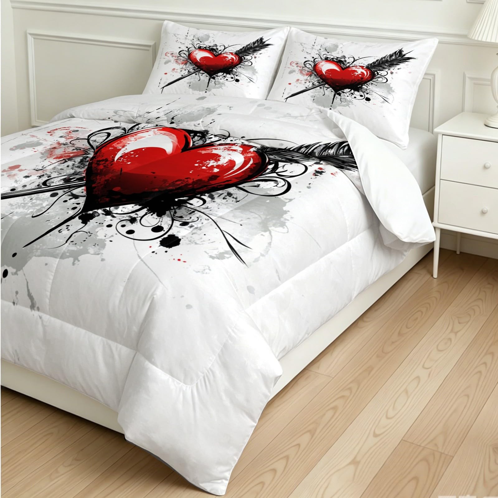 Edredón 200 x 200 cm Patrones Florales y de Plumas de Flecha Colcha Bouti Ligera Rojo Microfibra Suave, Cama 90/135/150, 4 Estaciones