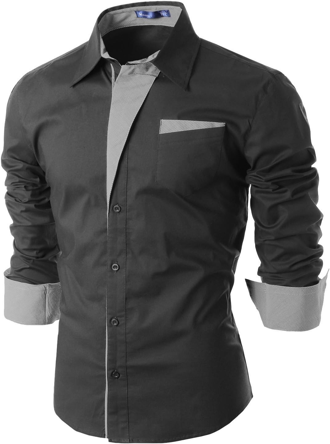 Doublju Mens Dress Shirt with Contrast Detail CHARCOAL (US-M)