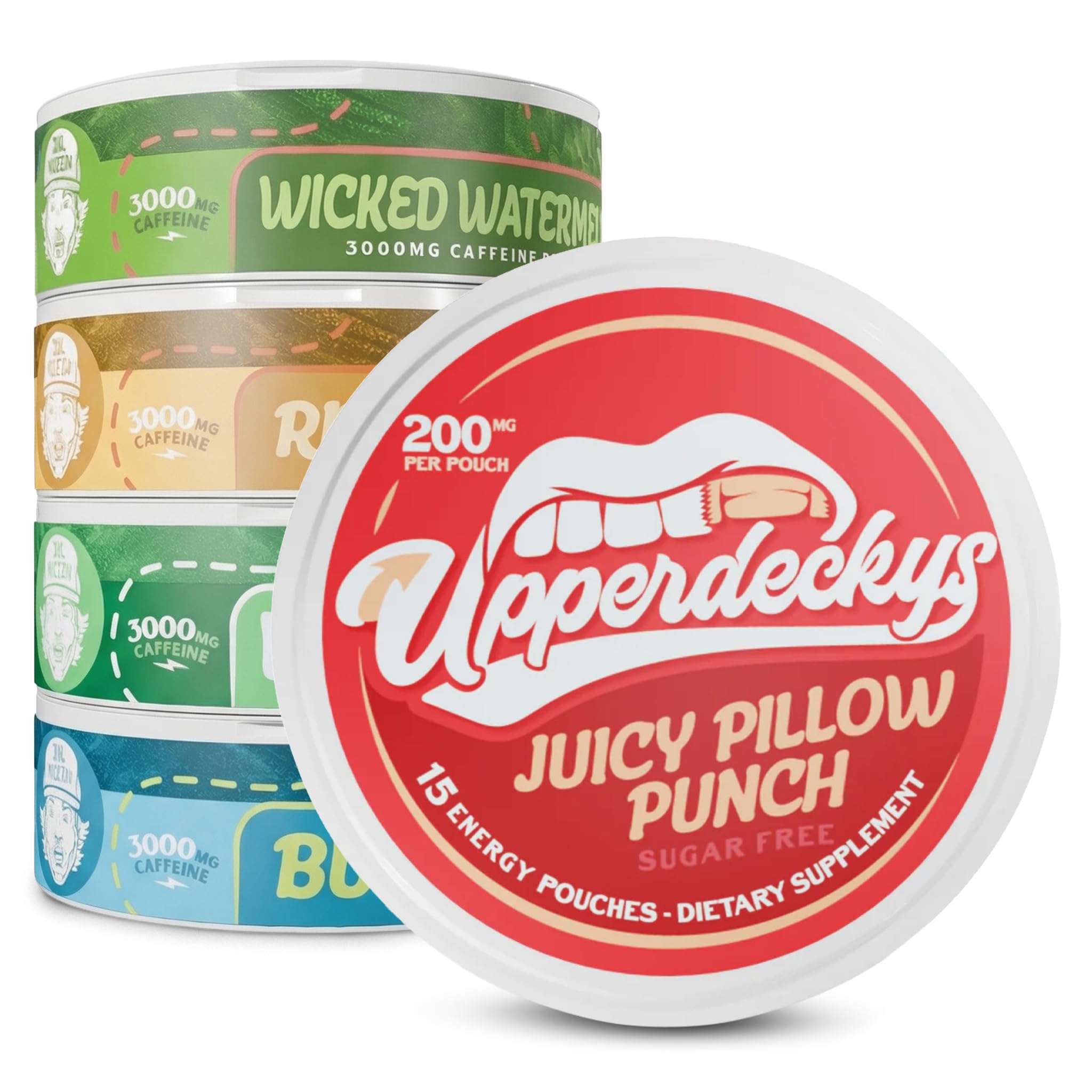 Multi-Pack Caffeine Energy Pouches - 5 Flavors, Sugar Free Nootropic Pouches and Delicious Flavor - Replacement/Alternative for Focus and Energy, Made in USA (5-Pack, 200mg)