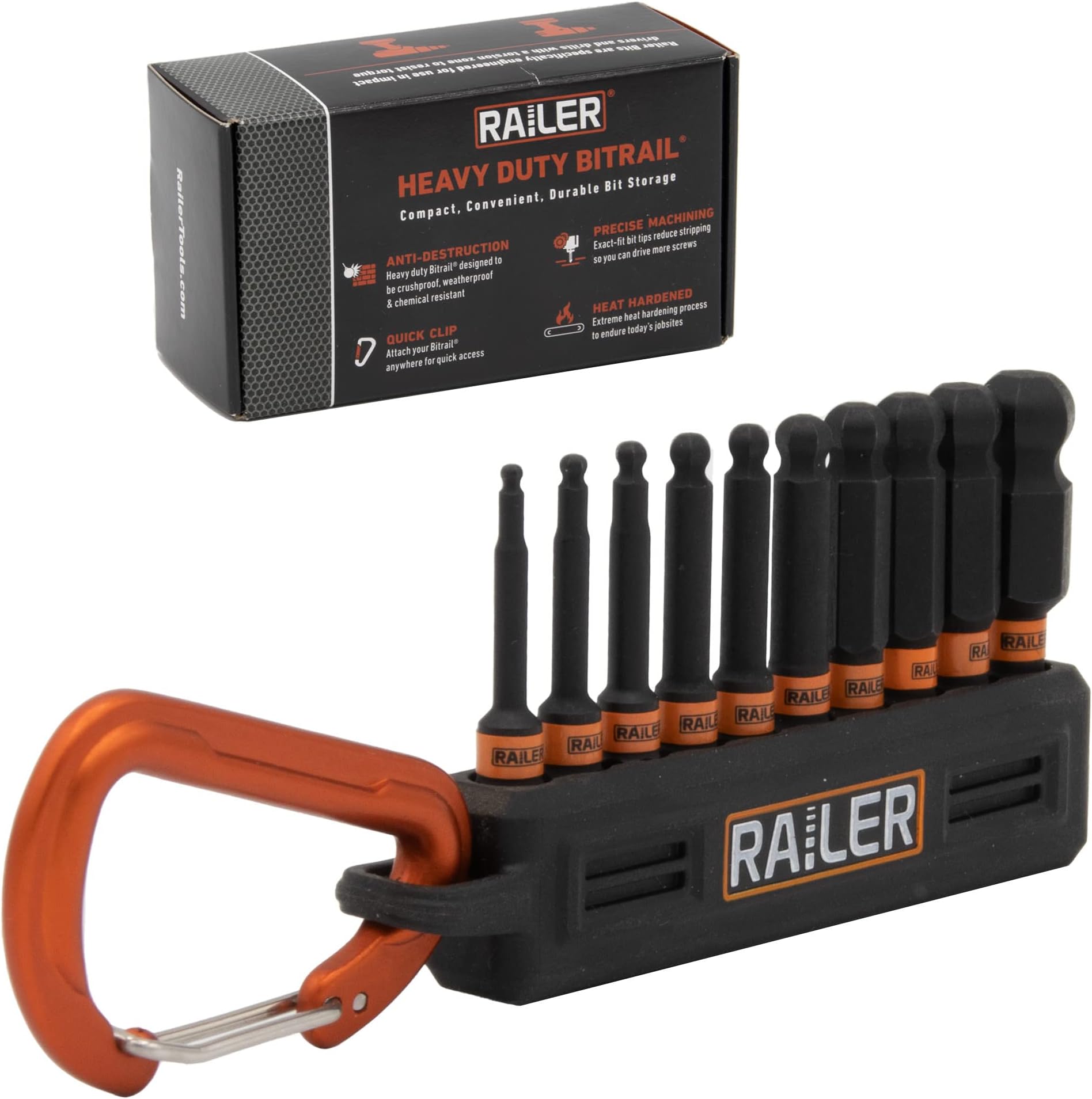 Railer 20-Piece Screwdriver Bit Set - S2 Steel, 1" Impact Bits With Holder & Carabiner