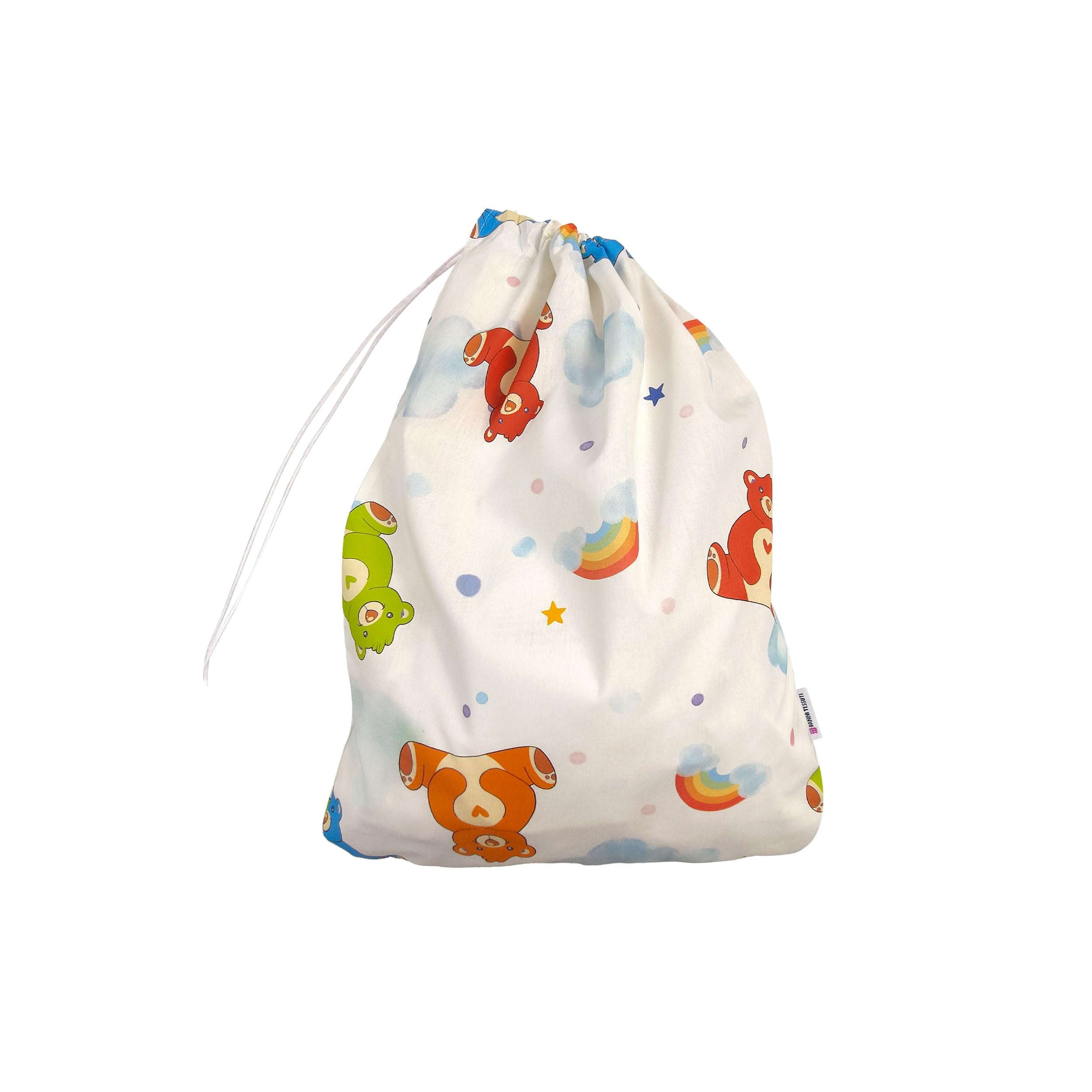Panini Tessuti Sacchetto per cambio asilo nido 100% Cotone 34x44 cm Orsetto e Arcobaleni