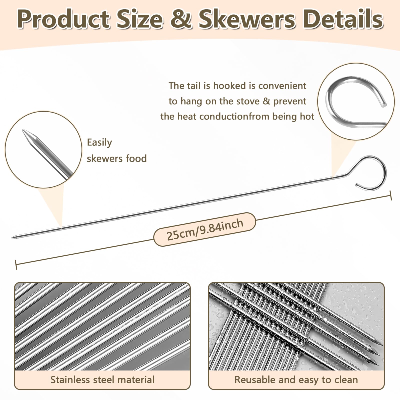 Brochettes pour Barbecue 20 Pièces en Acier Inoxydable 25 cm Réutilisables