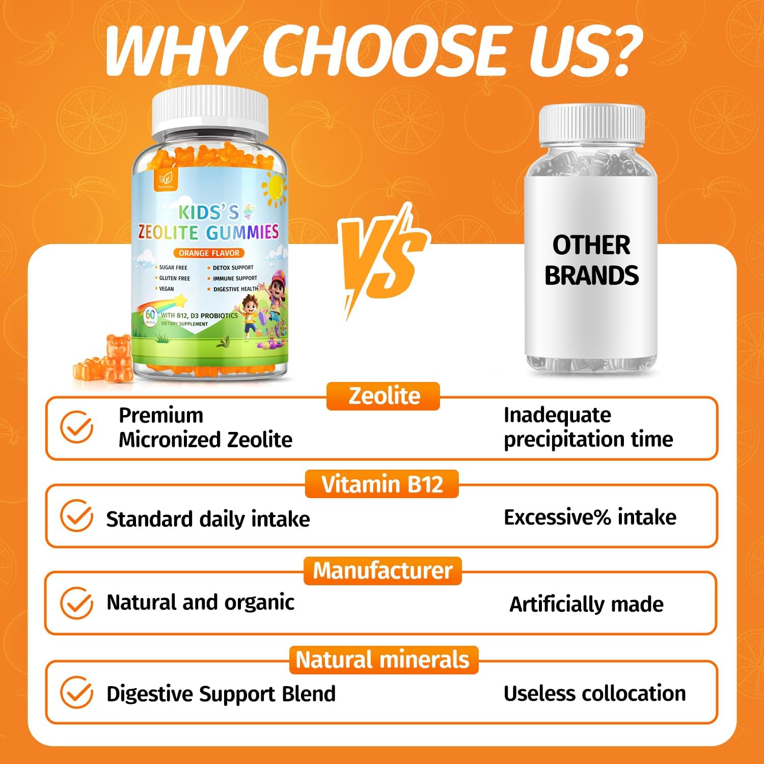 Zeolite Detox for Kids Gummies, Pure Natural Zeolite Clinoptilolite, Adults & Kids Heavy Metals, Focus, Gut & Immune Support - Vegan, No Additives - Orange Flavor - 60 Gummies - Image 5