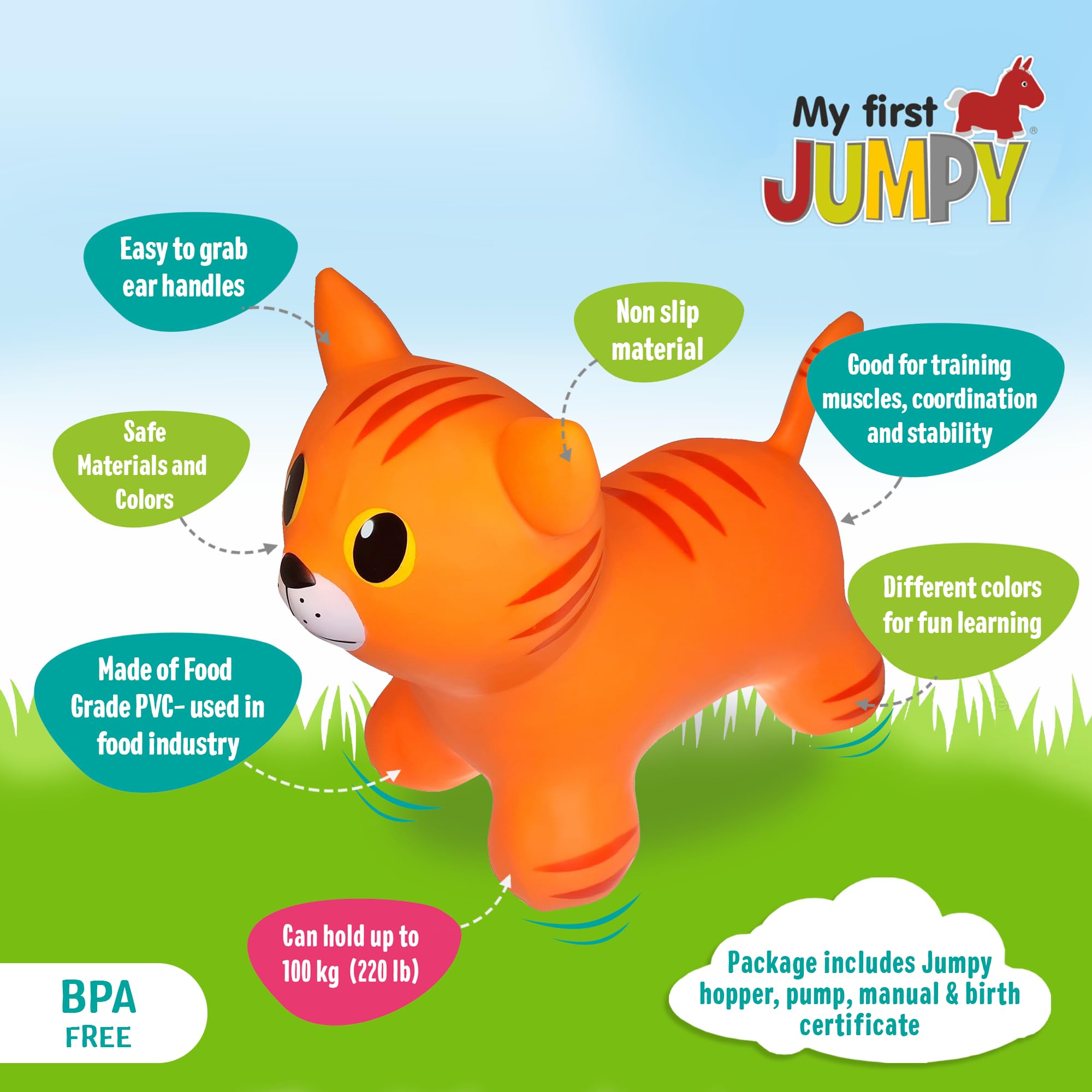 Gerardo's Toys Gato Hinchable Para Saltar – Juguete Infantil De 1 A 2 Años, Incluye Bomba De Aire, Para Interior Y Exterior