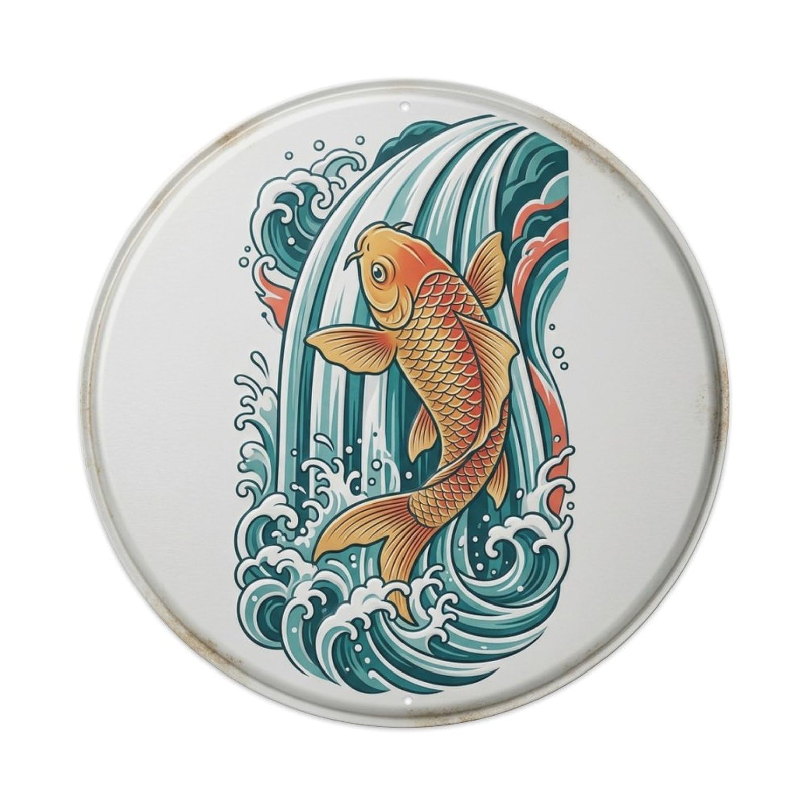 Dragon Gate Ascending Falls Koi Fish Vintage Metal Tin Sign Plaque Wall Decor for Cafe, Club Bar, Office, Garden Metal Poster 8x8Inch