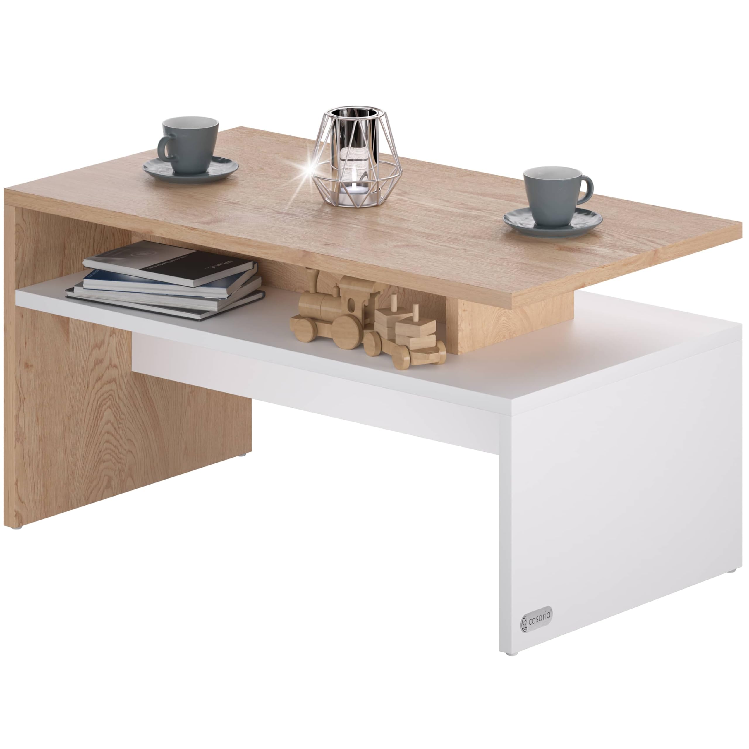 Casaria® Tavolino Salotto da Divano 95x55x50cm Mobiletto Basso in Legno Carico Max 50kg Tavolo Moderno Soggiorno da Caffé da Pranzo Coffe Table Letto