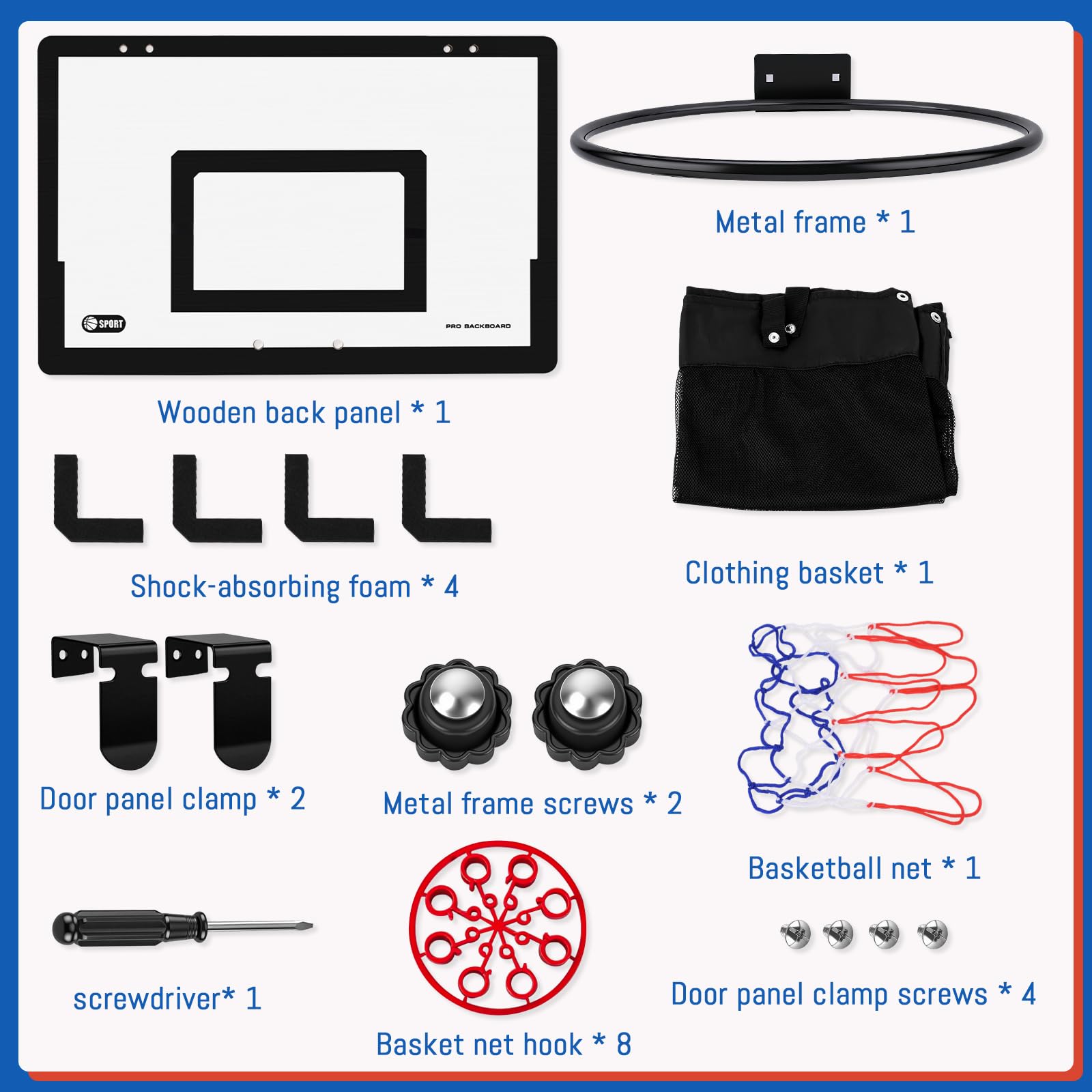 Basketballkorb und Basketballkorb über der Tür, 2-in-1 Holz-Sportwäsche/Wäschekorb mit Reifen und Reißverschluss unten, für Kinderzimmer, Teenager, Schlafzimmer, Schlafsaal, Badezimmer