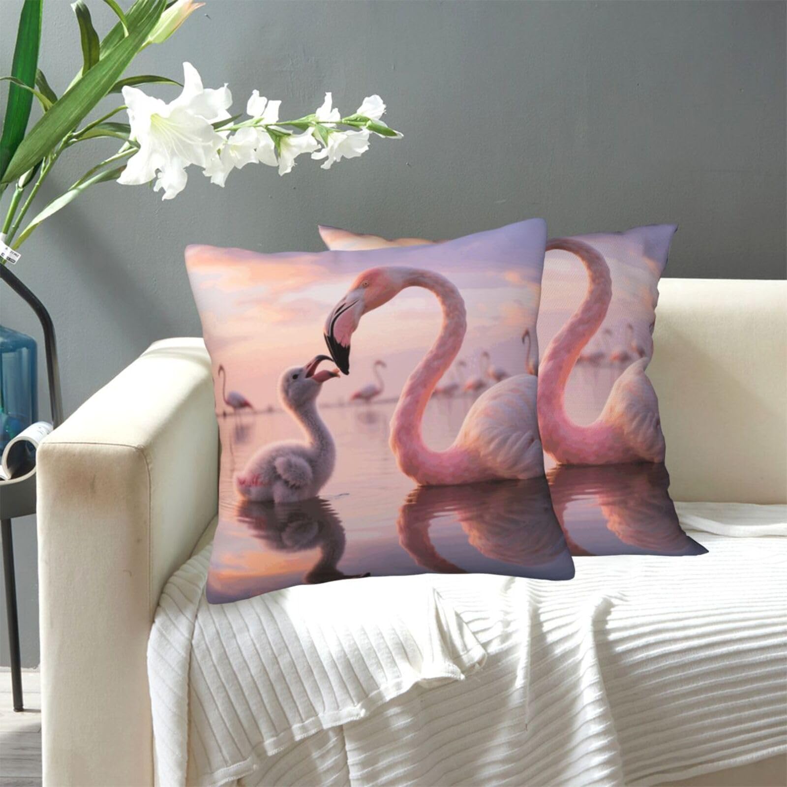 FekiLoot Decorative Throw Pillow Covers Modern Farmhouse Pillowcase Double Sided Cozy Cushion Cover for Sofa Couch Bed 18"X18" Pretty Sunset Pink Flamingo