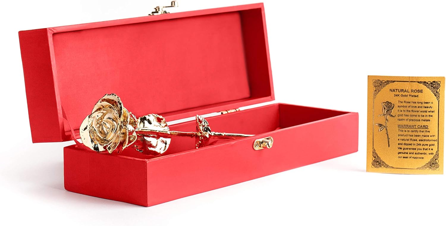 Lifetime Rose Dipped in 24k Gold - Made with a Real Rose for Proposals, Anniversaries, Weddings, and Mother's Day - Made from Real Roses Dipped in Gold to Last Forever