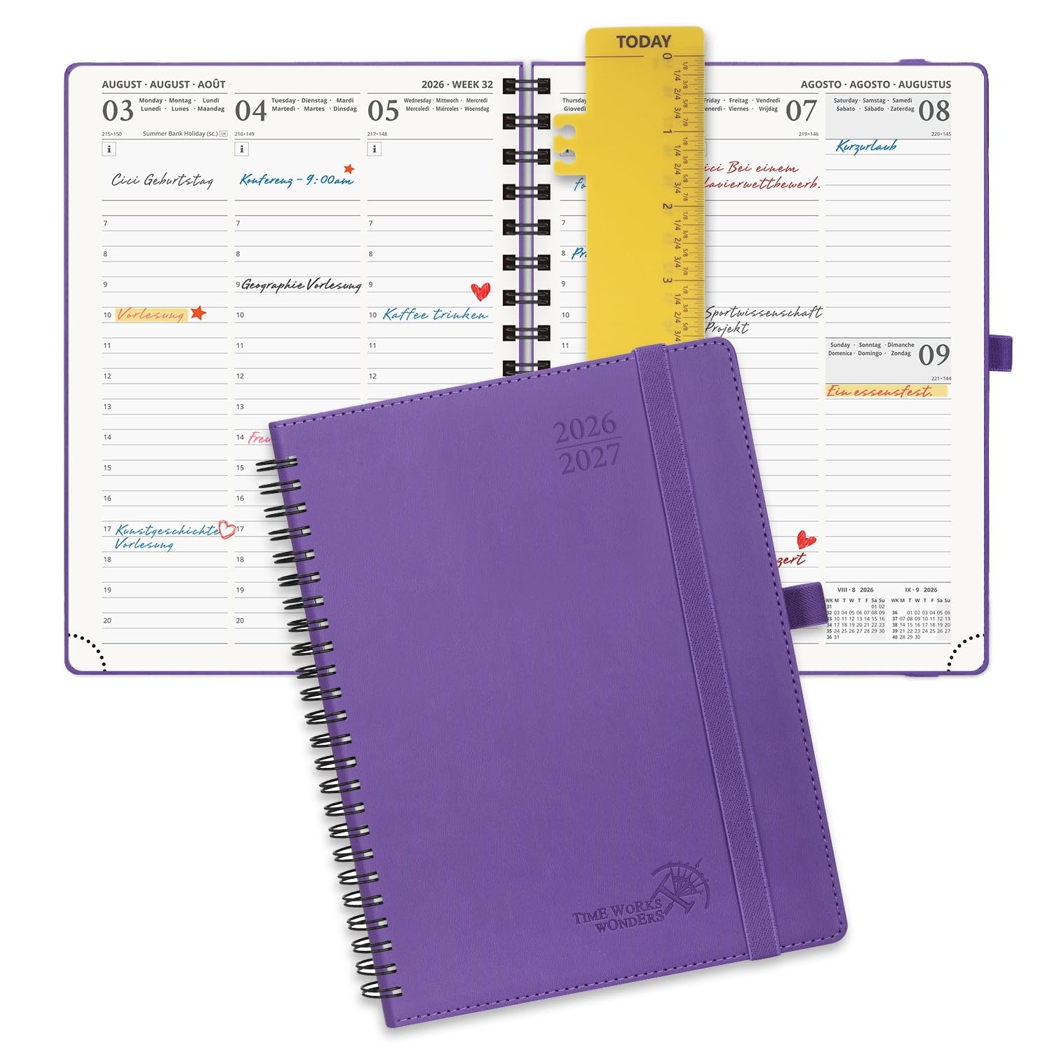 POPRUN Kalender 2026 2027 Wochenplaner (Aug.2026-Dez.2027) Ringbuch mit Softcover, ca. A4 (26,5 x 21,5 cm), 17-Monate-Terminplaner 1 Woche 2 Seite