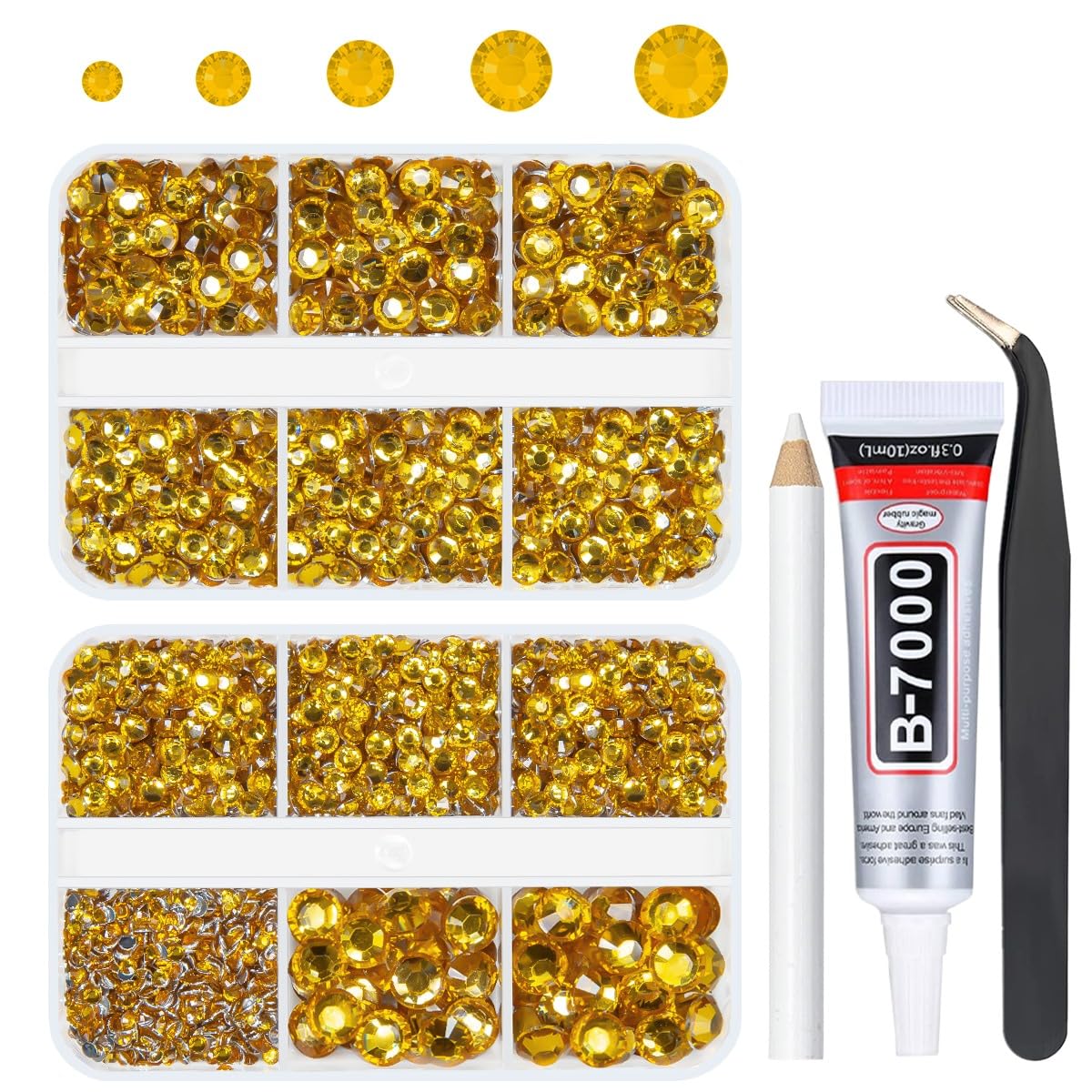 qiipii 3060PCS Golden Yellow Resin Rhinestones Crystal Golden Resin Rhinestones Crystals Diamonds 2mm 3mm 4mm 5mm 6mm Non-Hotfix Gems Stones for Tumblers Mugs Bottles DIY Crafts Body Face Eyes Makeup — image 1