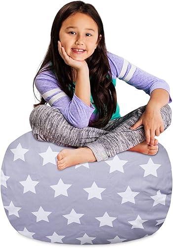 Miniatura 377 de Posh Stuffable - Sillón puff con almacenamiento para niños, contenedor de animales de peluche, organizador de juguetes de niños Lienzo Burbujas Azul