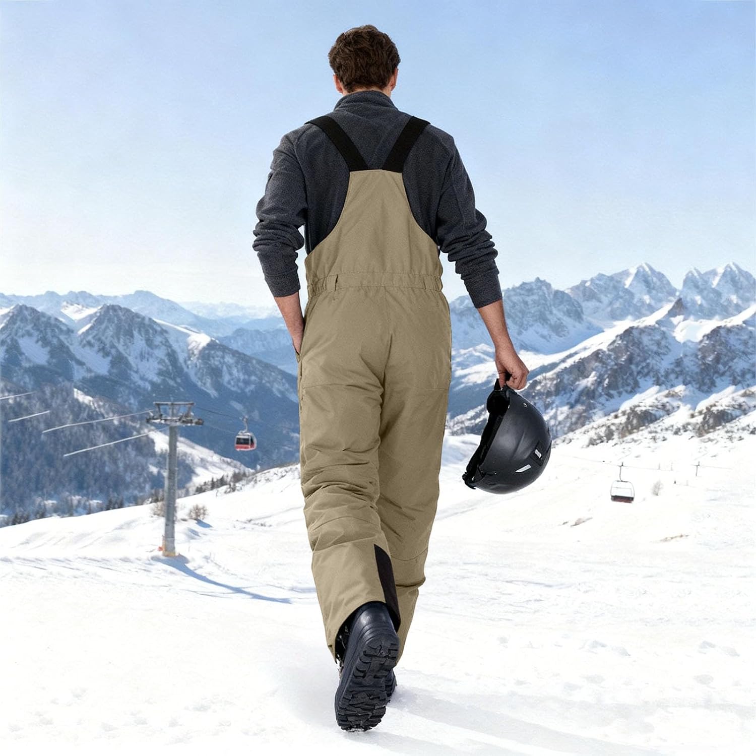 hlysgo Mens Insulated Snow Bib Overalls Waterproof Windproof Snow Pants Winter Snowboard Overalls for Fishing Hunting Skiing
