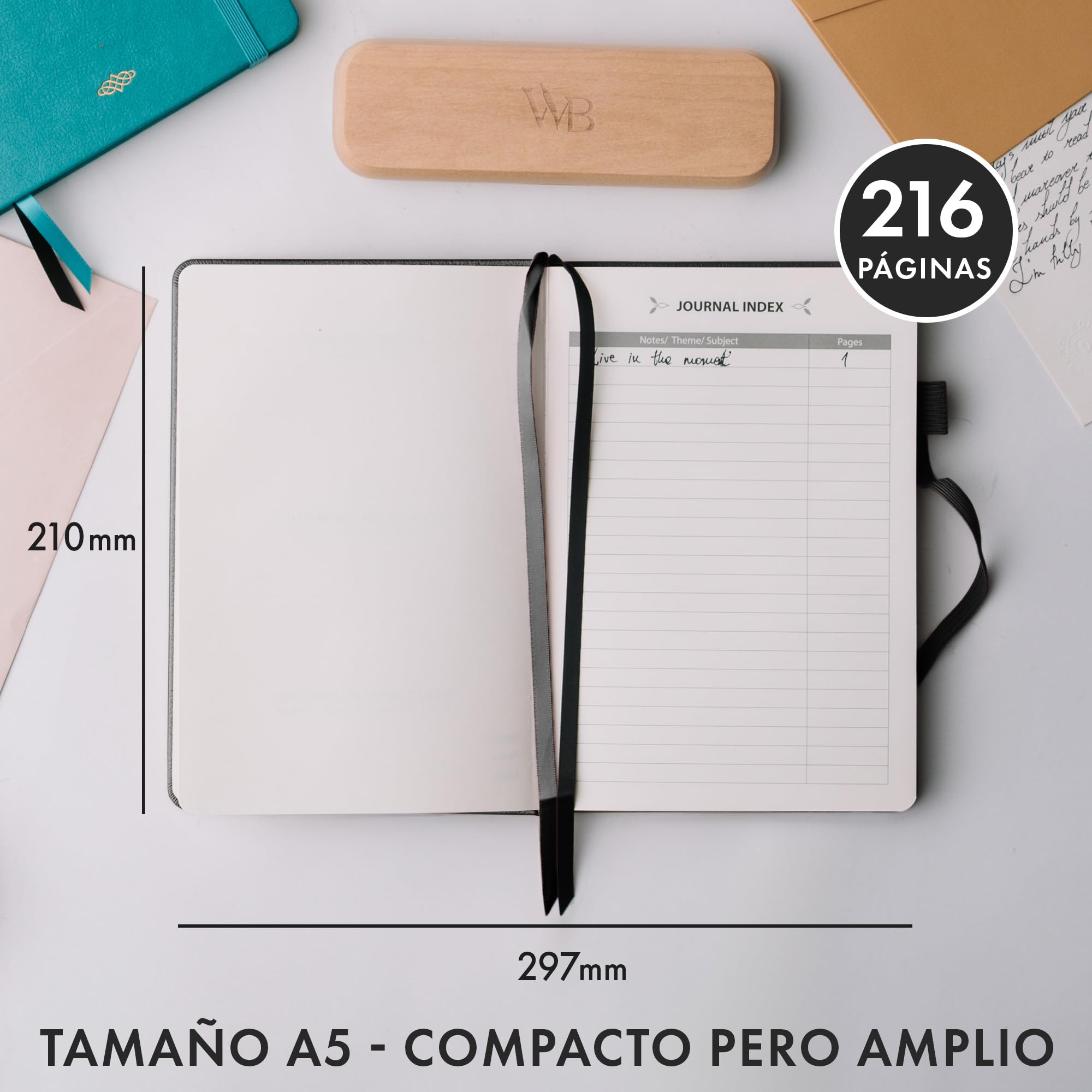 Wordsworth & Black Diario Rayado, 216 Páginas, Papel A5, Negro