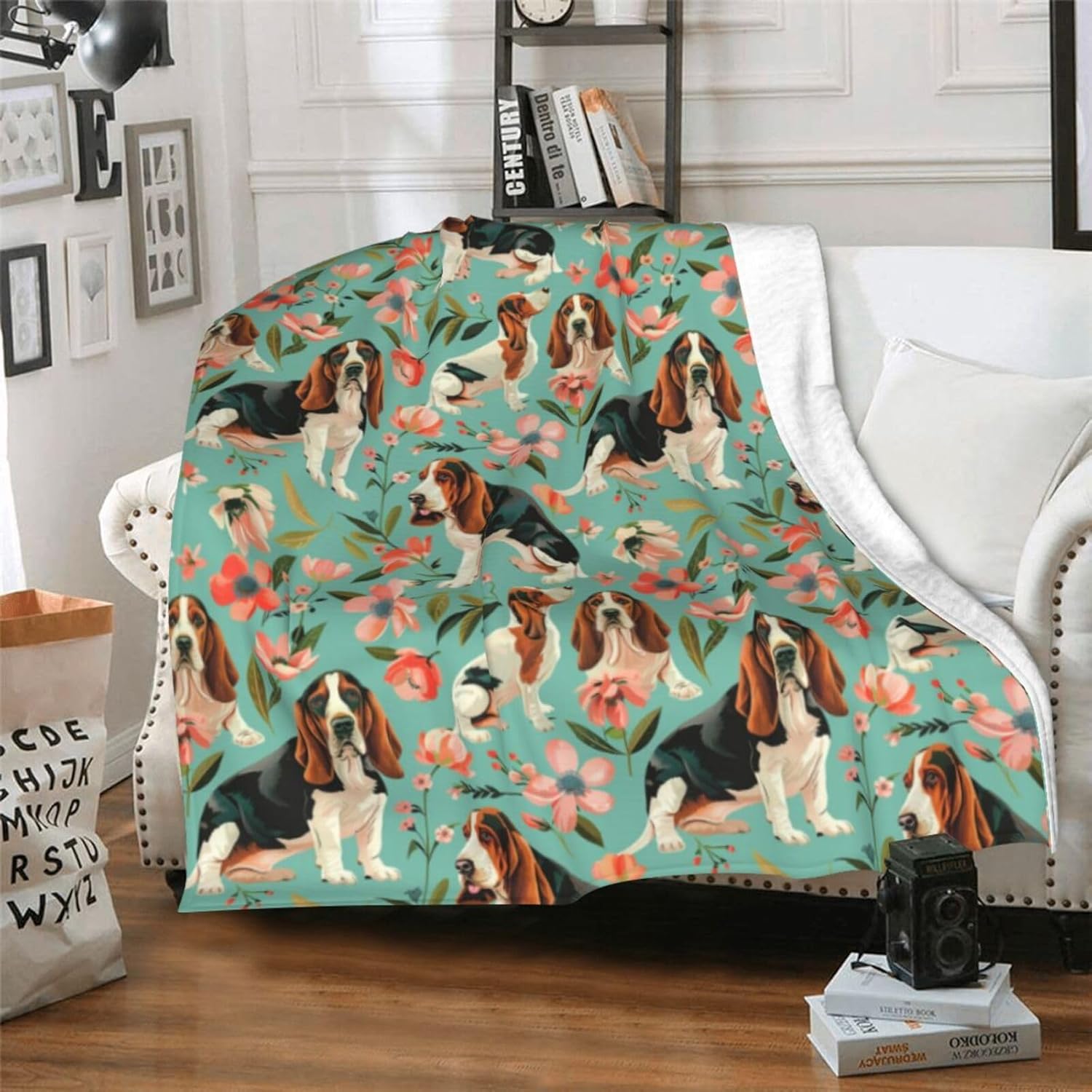 Basset Hound Blanket Gifts for Women Girls Kids Dog Lovers, Puppy Flannel Blankets, Warm Cozy Soft Throw for Bedroom, Camping, Couch, Decor 60x80 in