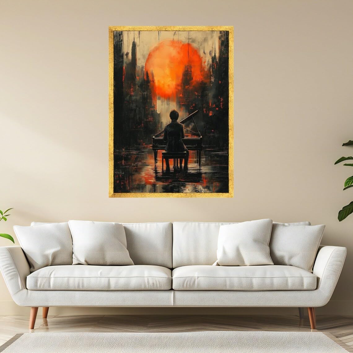XINBAO Pianista płótno sztuka muzyczna pomarańczowy brokat sztuka ścienna malarstwo współczesne plakaty artystyczne do dekoracji wnętrz (60x90 cm/bez ramki)