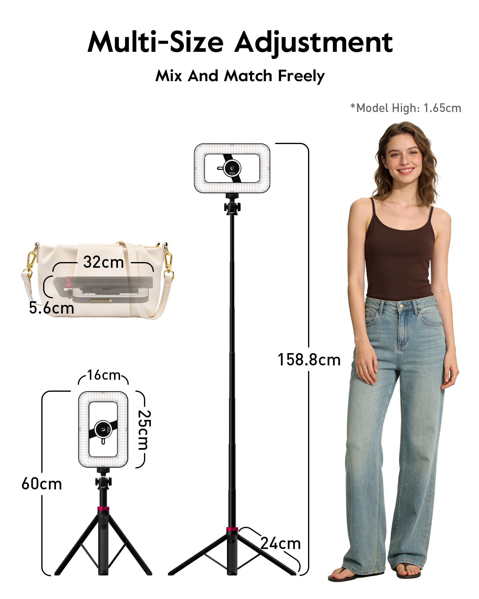 15W Ringlicht mit Stativ, 6000mAh Magnetisches Handy Stativ mit Ringlicht, 2500K–9000K Dimmbar, Tragbares Ring Light für Food Fotografie, Mukbang, Reise Vlog, Live-Stream, CRI＞95