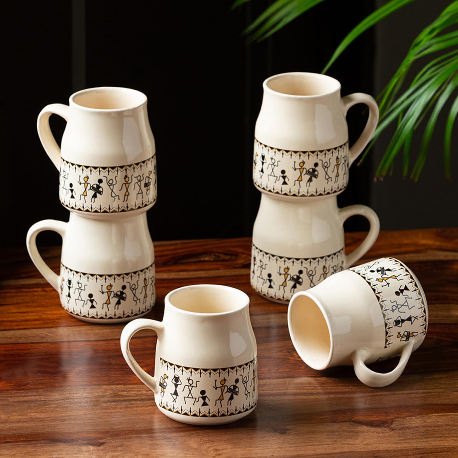 ExclusiveLane Whispers of Warli Ceramic Tea Cups Set of 6 (140 ML, Microwave Safe, Dishwasher Safe) |Ceramic Cups Coffee Cup Set of 6 Coffee Mugs Tea Set Tea Mugs Set of 6 Chai Cups Drinkware (B09G6TWWXH) Amazon Price History, Amazon Price Tracker
