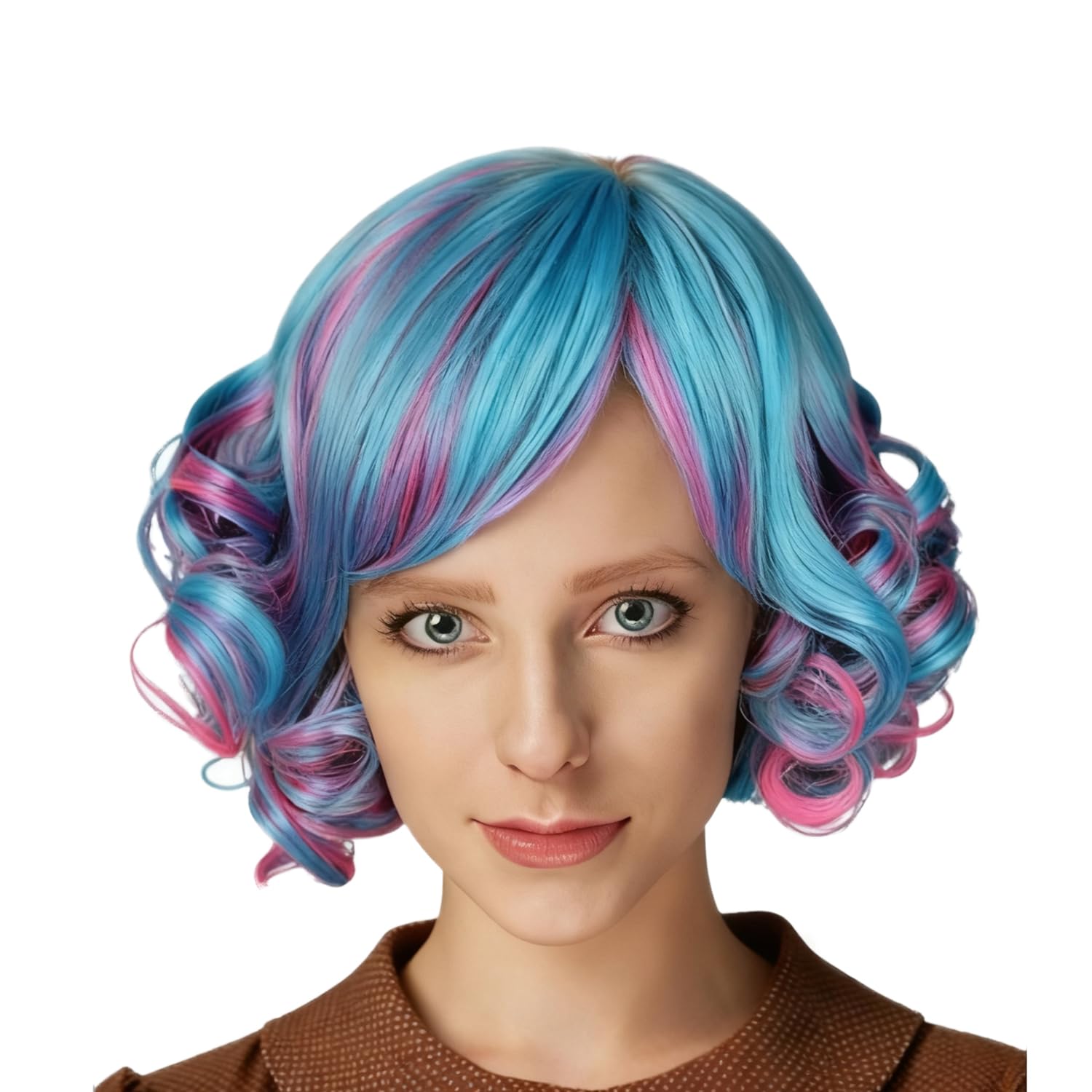 Cosplay Wig Short Curly Colorful Rainbow Cosplay Halloween Party Princess Costume Hair for Women