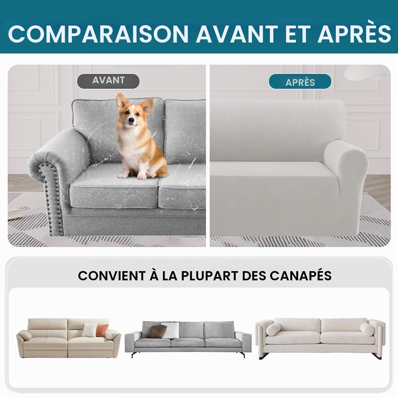 BellaHills Protège-Canapé 3 Places,Siège Imperméable, Facile à Installer pour Chiens, respectueux des Animaux de Compagnie, Chêne Clair