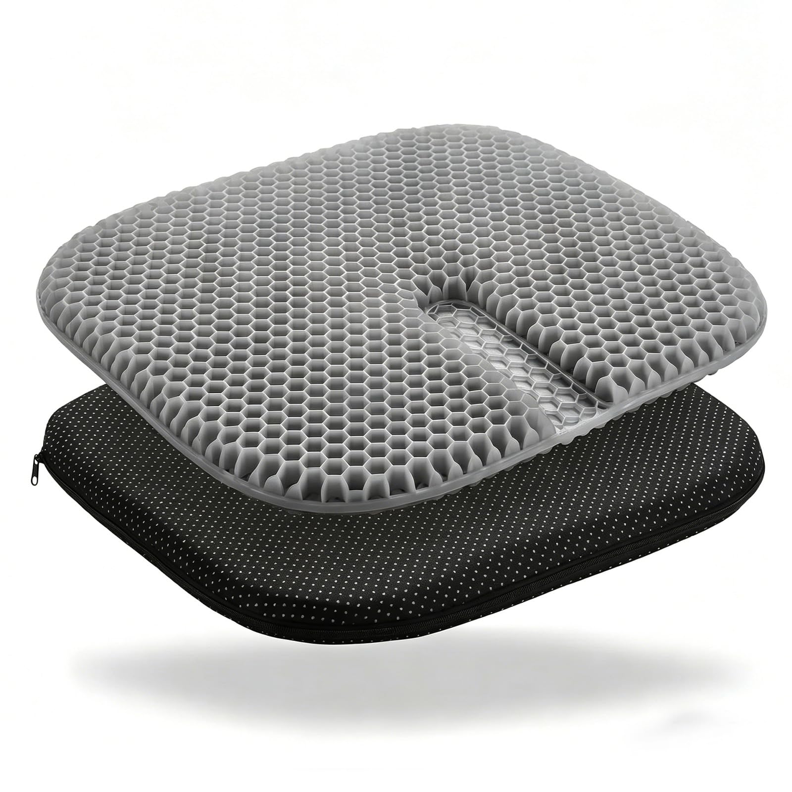 Gel Seat Cushion - Soft Sitter Honeycomb Cushion with Non-Slip Cover Large Gel Cushion with Relieving Back Coccyx Pain Pressure Cool Seat Pads for Car Office Home Wheelchair, Gray 46 x 43 x 3cm