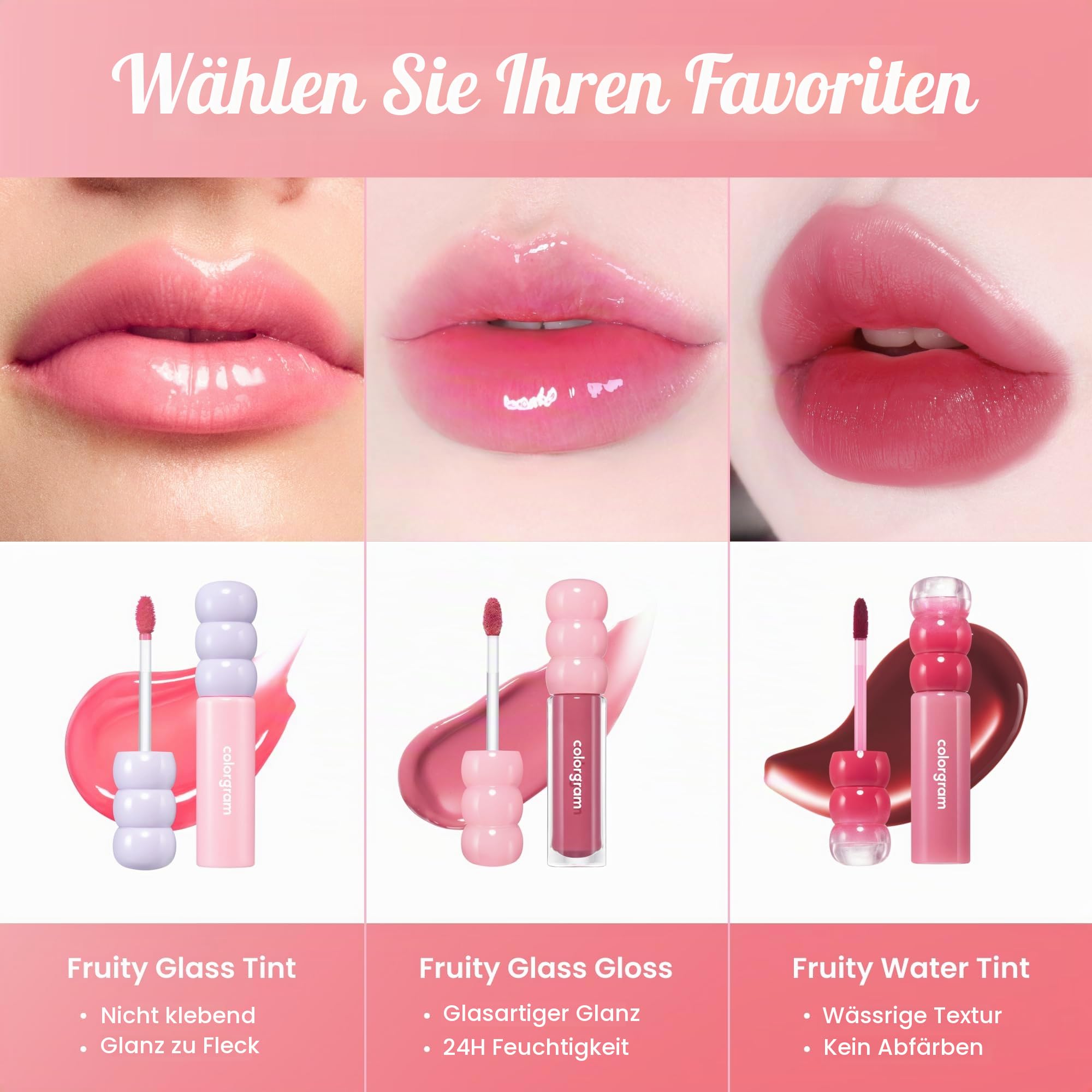 COLORGRAM Fruity Glass Tint 07 Shy Guava | Glossy Dewy Lip Stain, hochpigmentiert, Lovely Soft Pink Shade mit Glowing Effekt, Buildable & Blendable 0,31 oz.