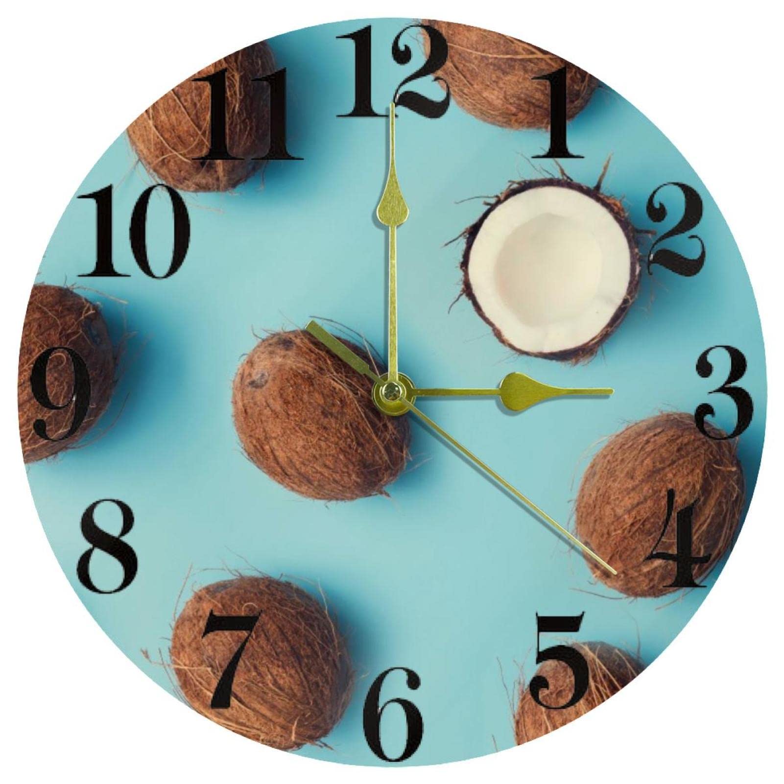 Horloge murale en noix de coco de 25,4 cm silencieuse pour la cuisine et le bureau