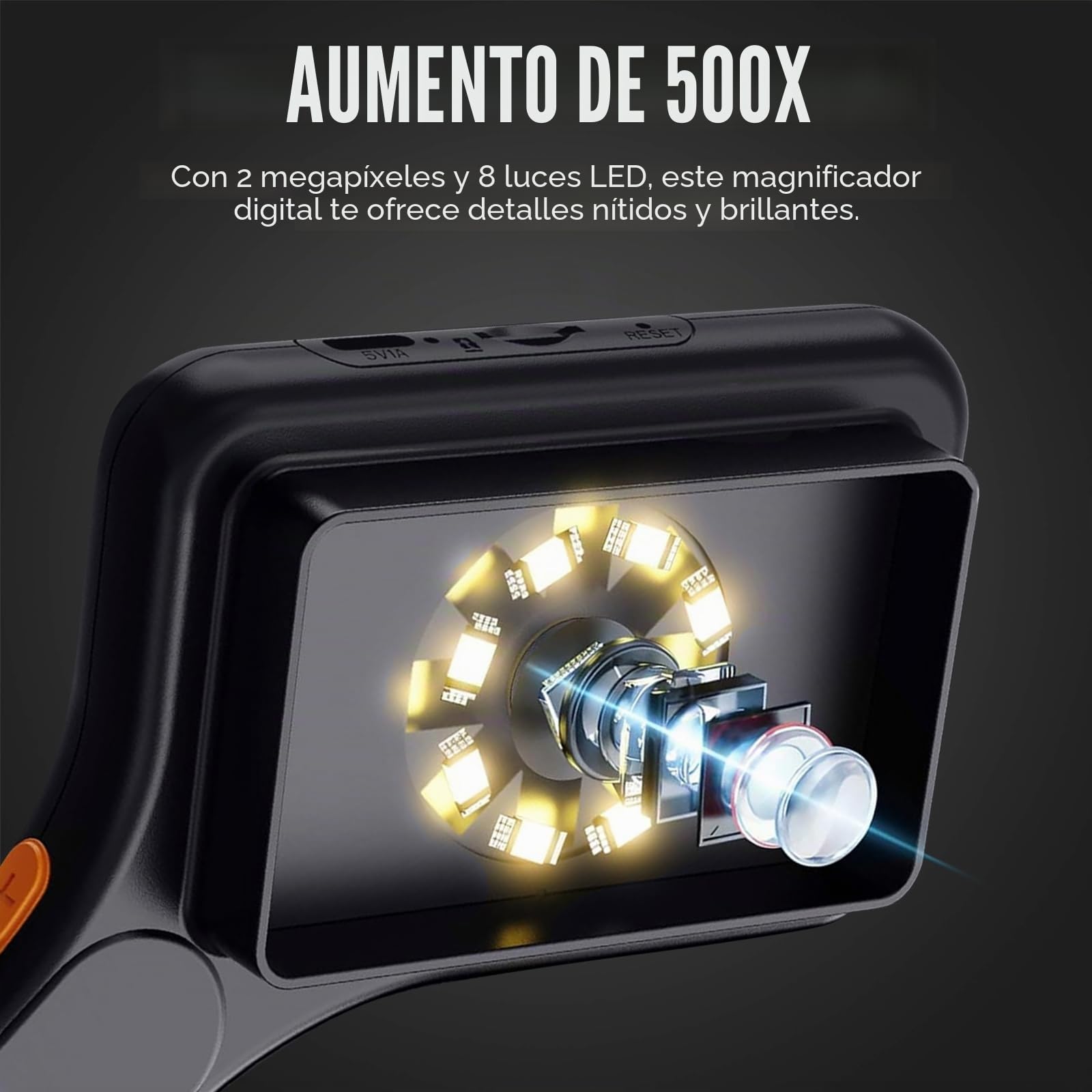 Microscopio digital portátil de 500X con pantalla IPS de 3 pulgadas, 8 luces LED, enfoque automático, cámara de 2 MP, lupa recargable de mano con soporte para tarjeta TF, compatible con Windows/Mac