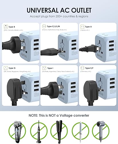Miniatura 5 de EPICKA Adaptador de viaje universal, adaptador de enchufe internacional con doble salida de CA, 2 USB-C de 35 W PD de carga rápida y 3 USB-A,