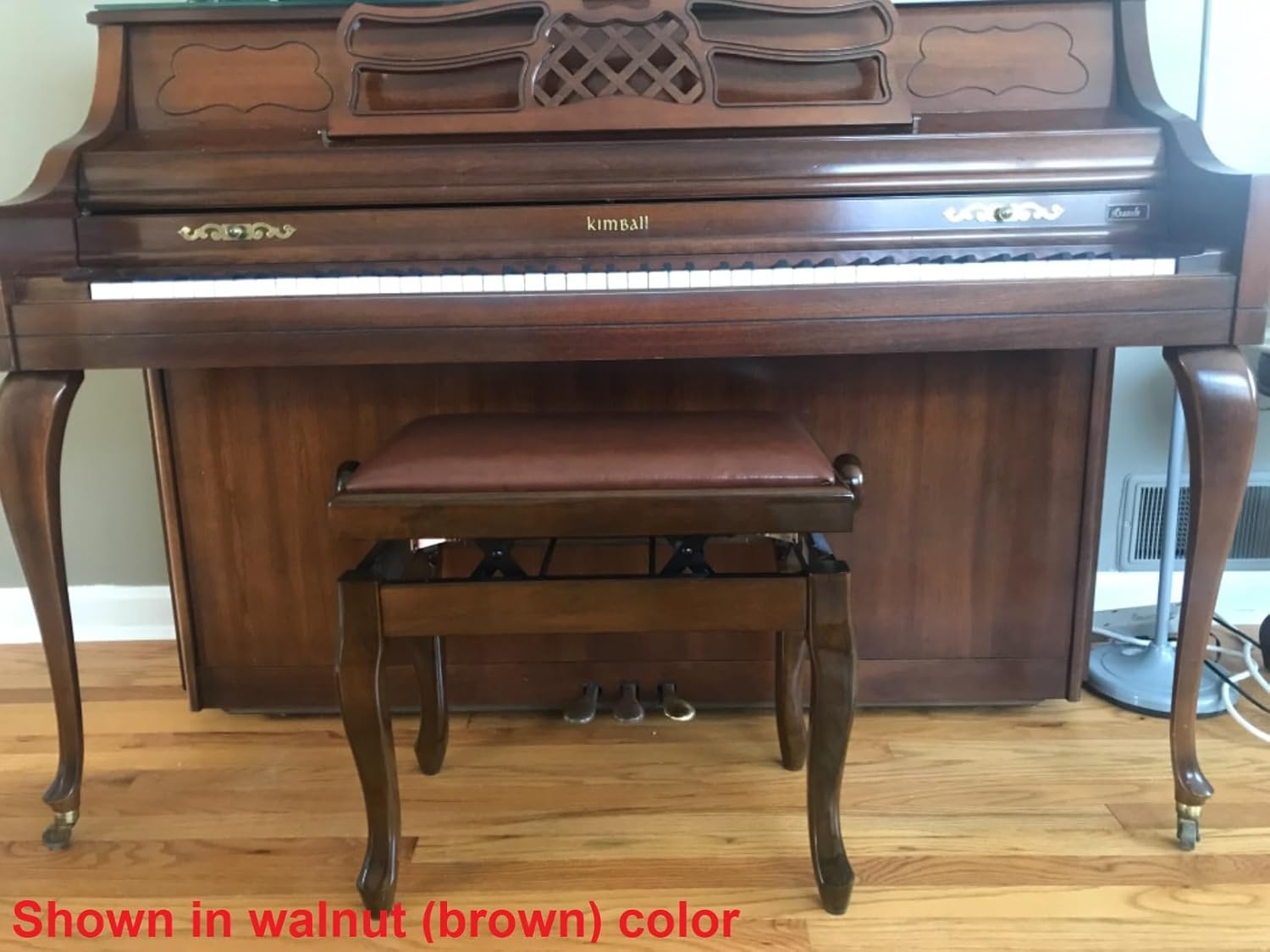 Genuine Leather Adjustable Classic Piano Bench Stool in Ebony