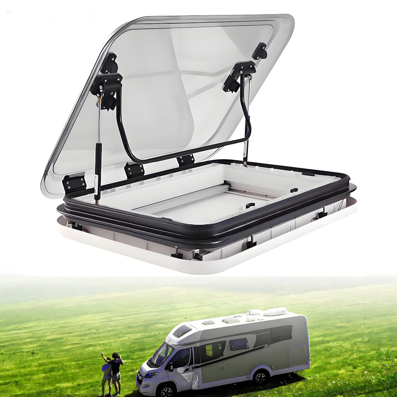 RV Skylight z oświetleniem LED do wentylacji i osłony przeciwsłonecznej - idealny do samochodów kempingowych i przyczep towarowych