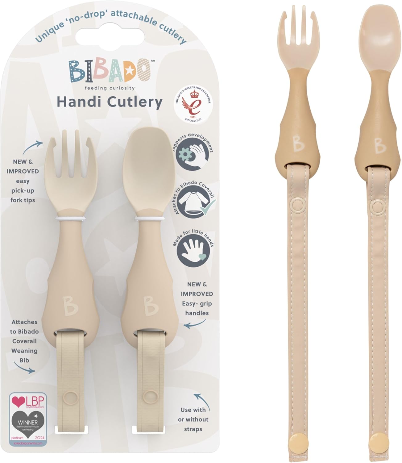 Bibado – Handi Cutlery Set (Mist) – Toddler Cutlery Weaning Set – Baby Spoons & Forks – Use with Coverall Bibs – Detachable Straps – Dishwasher Safe, BPA Free – Baby Essentials – 6 Months to 24 Months