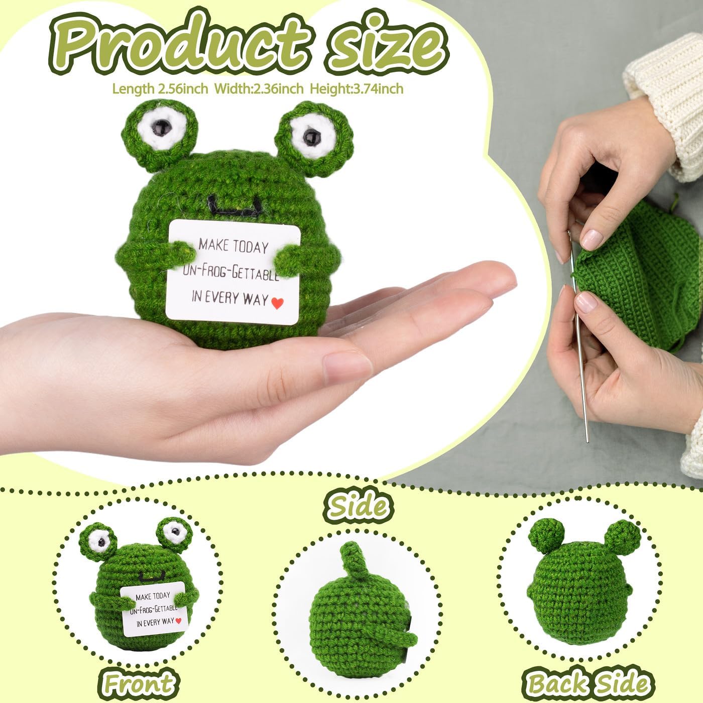 DUQGUHO Frog Emotional Crochet Animals Support Frogs Gifts Funny Back to School Gift Handmade Knitted Themed Teachers Appreciation Encouragement Gifts for Him Her - view 3