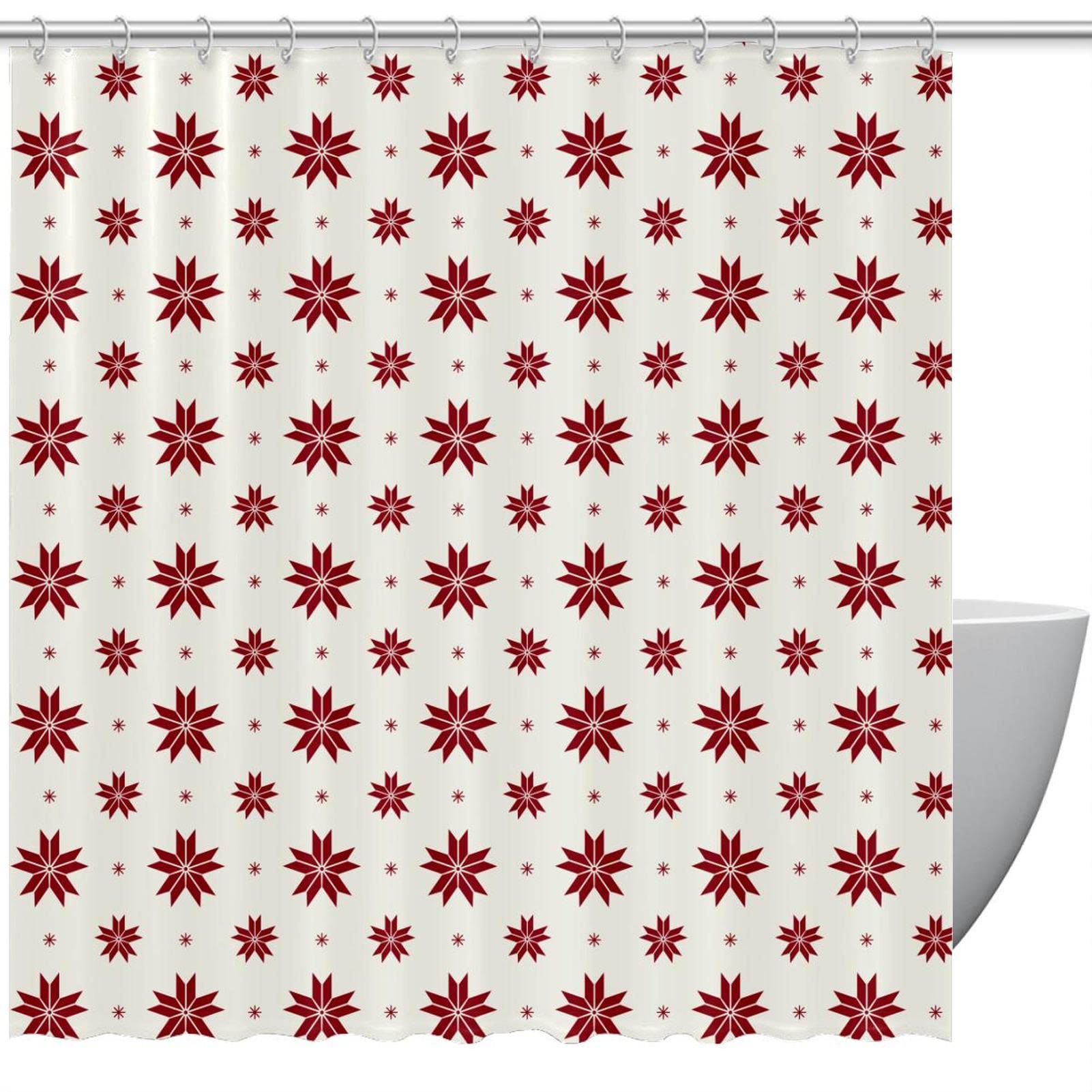 Rideaux de douche de Noël rouge grand format avec 12 crochets
